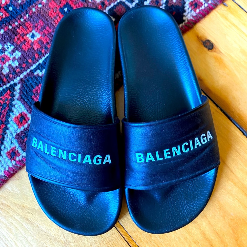 Balenciaga Leather Logo Slides